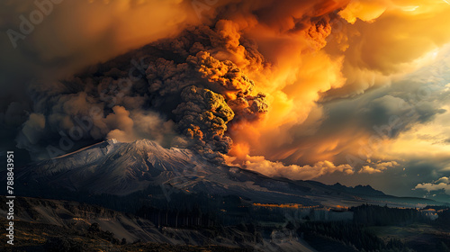 Nature's Fury - A Mesmerizing Depiction of a Pyroclastic Volcano Flow photo