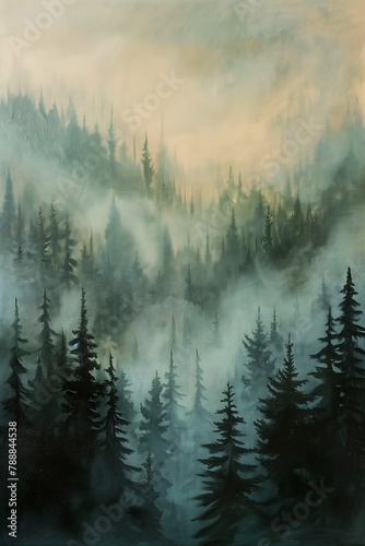 misty forest pine trees foreground metal album cover soft smoke frequency princess wanderer above sea fog borealis streaming tundra shadows tempered solitude forests