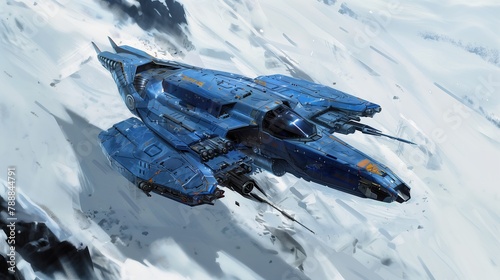 spaceship flying snowy mountain sky background blue scheme firefly cougar