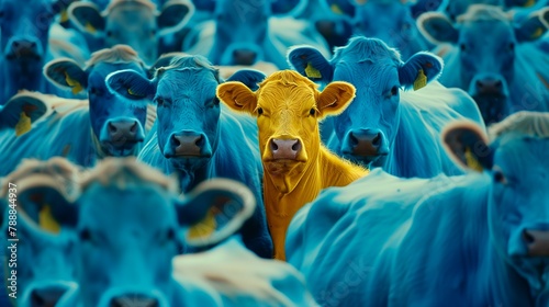 cows standing large brand agency blue yellow theme unique nonconventional beauty focus fearful model head conservative advert car paint vivid color camouflage main influencer dog photo