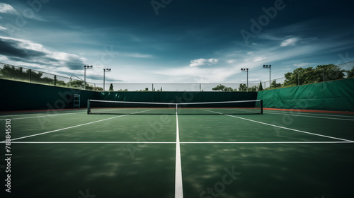 Lone Tennis Court in a Quiet Outdoor Area with Dramatic Skies