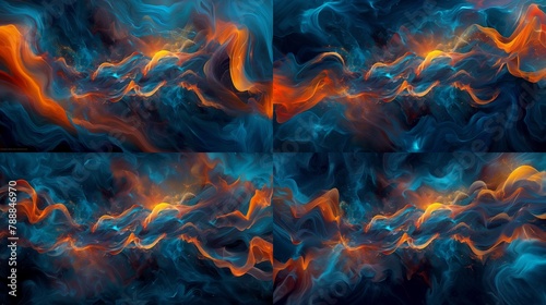 Dive into the depths of digital artistry, where blue and orange vector waves collide in a stunning display.