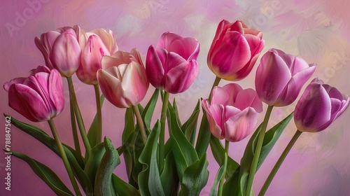 A delightful arrangement of tulips set against a soft pink backdrop Perfect for celebrating Women s or Mother s Day with a touch of holiday charm © 2rogan
