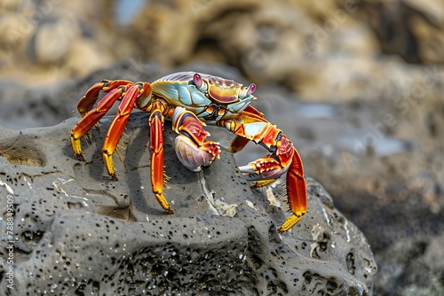 Generative AI : Red-legged crab, Grapsus adscensionis can be found in Islands.  photo