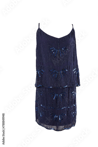 Navy blue beaded tiered dress.  photo