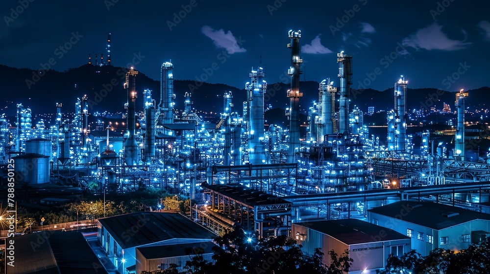 Fototapeta premium Oilâ€‹ refineryâ€‹ andâ€‹ plant and tower column of petrochemistry industry 