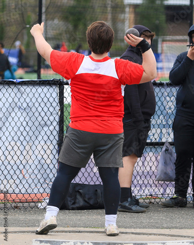 Shot put thrower ready to throw in the circle