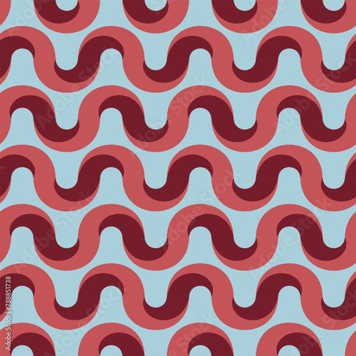 Red and Blue Geometric Wave Seamless Vector Repeat Pattern