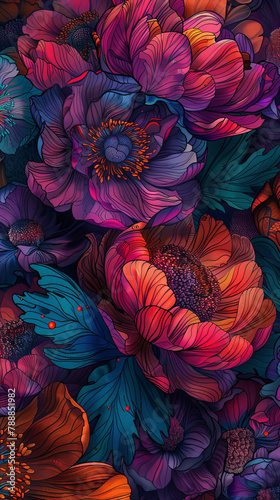 A colorful painting of flowers with a vibrant and lively mood