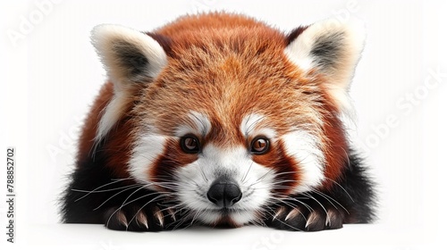 Portrait of a curious Red Panda ( Ailurus fulgens ), Firefox or Lesser Panda. Isolated on white backgrounds. photo