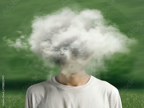 Man Surrounded by Large Cloud of Smoke. A person is surrounded by problems and stress that results