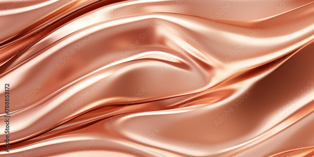Fototapeta premium Luxurious Textile Design Wallpaper, Rose Gold Silk Fabric with Lustrous Waves