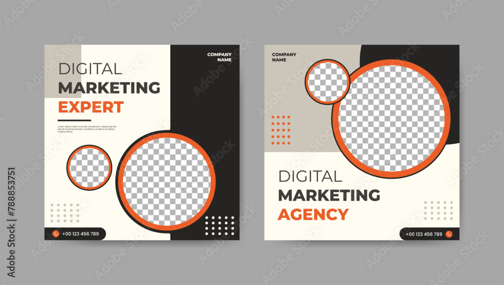 Collection of digital development social media post templates. Square banner design background. Collection of digital development social media post templates. Square banner design background.