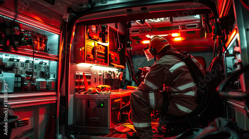 iremen working inside an emergency vehicle © Sattawat