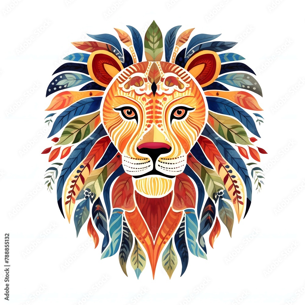 Obraz premium ライオンの民族風イラスト