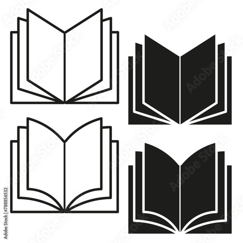 Open book icons in line and solid styles. Reading and literature symbols. Vector illustration. EPS 10.