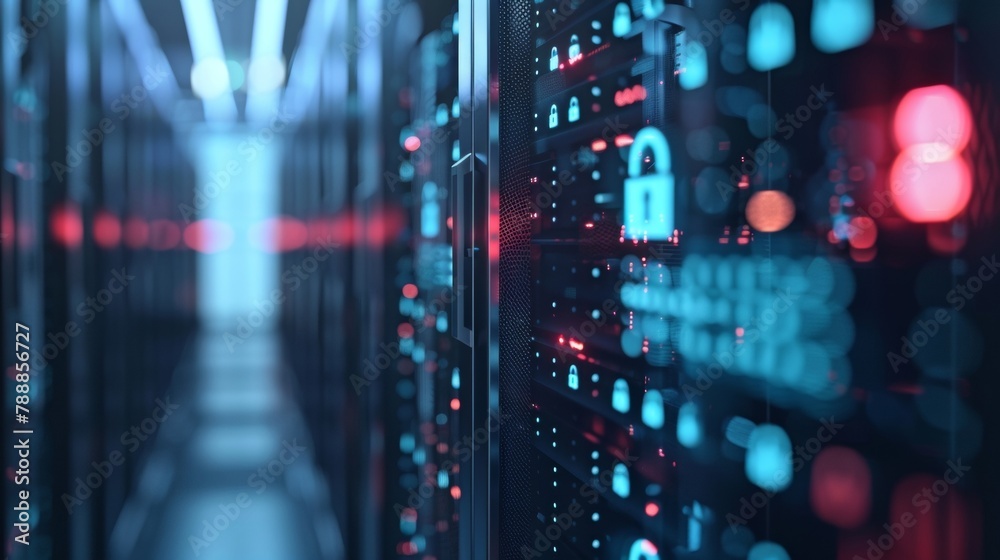 Defocused image of a virtual storage server surrounded by blurred padlocks representing the reliability and safety of using secure cloud storage systems. . Defocused image of a virtual storage server surrounded by blurred padlocks representing the reliability and safety of using secure cloud storage systems. .