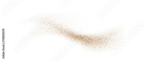 Sand powder splash. Flowing dust speckles and particles wave texture. Brown ground grain scatter element Gritty explosion wind shape for overlay, poster, banner, brochure, leaflet. Vector background