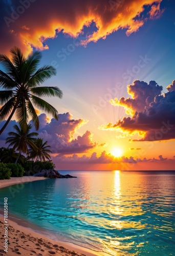 Amazing tropical sunset panorama at Maldives islands. © SnehaUniverse
