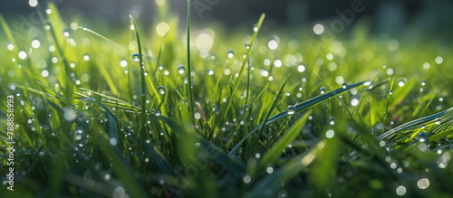 fresh grass with dew drops