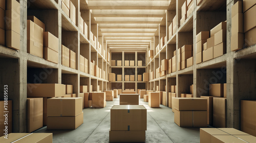 cardboard boxes in warehouse read to ship, shipping business concept 