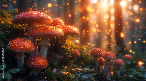 Wild Mushrooms in Forest