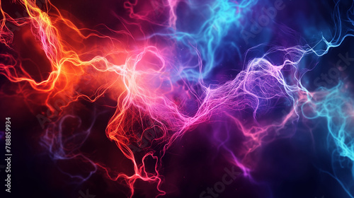 抽象的な七色のエネルギーが光るグラフィック Abstract rainbow colorful energy light graphic image