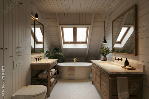 Cozy attic bathroom interior design