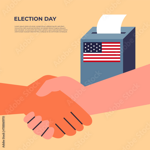 Election Day. Voters vote at the polling station. Different People place paper ballots in the ballot box. Flat vector illustration.