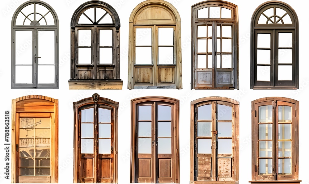 Variety of Classic Wooden Window Frames on White Background Variety of Classic Wooden Window Frames on White Background