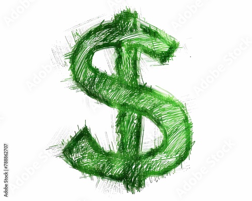 Green Dollar Sign Sketch - Financial Concept Illustration