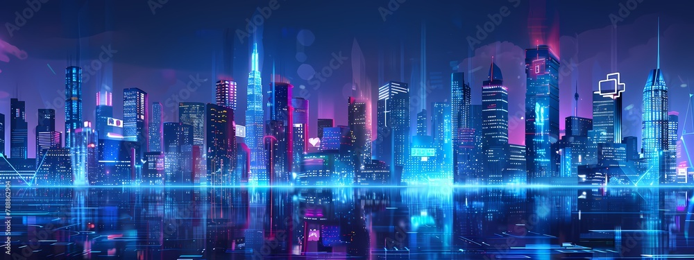 Futuristic Cityscape at Night with Neon Lights