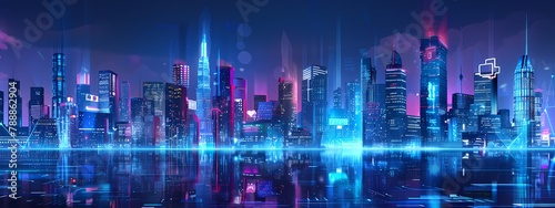 Futuristic Cityscape at Night with Neon Lights