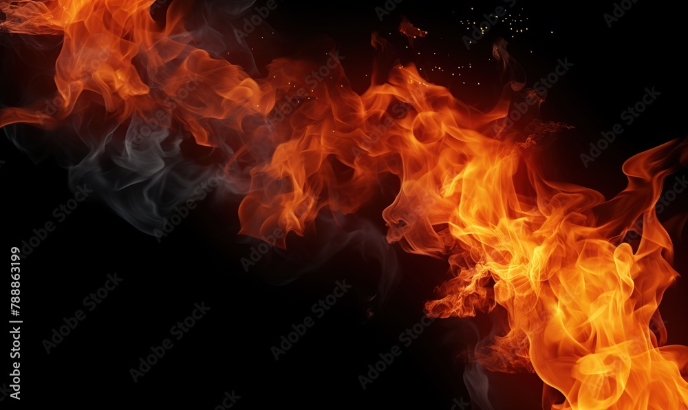 Realistic Fire flames isolated on black background