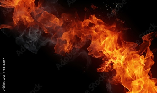 Realistic Fire flames isolated on black background