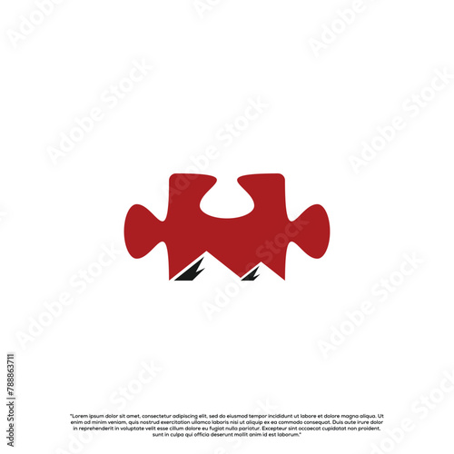 Jigsaw with mountain logo design modern concept