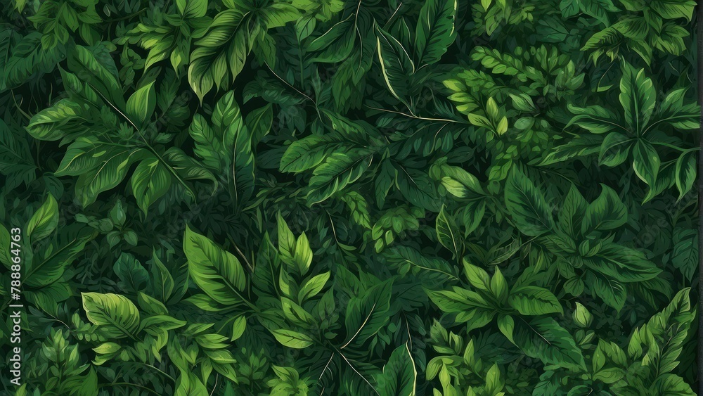 Lush tropical greenery in a dense forest Lush tropical greenery in a dense forest