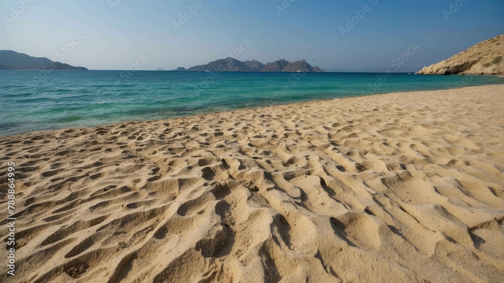 Serene beach view with sun loungers Serene beach view with sun loungers
