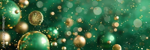 abstract background with green and golden christmas balls.