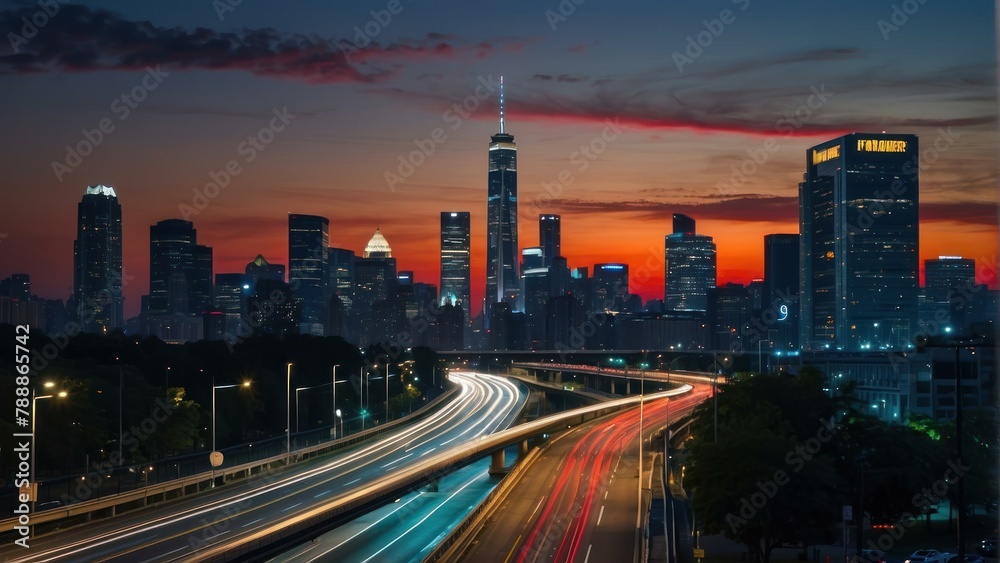 Fototapeta premium Night cityscape reflected on vintage television