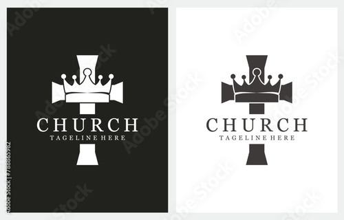 Cross Crown Church logo design vector