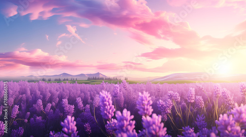 A field of lavender in full bloom  the air filled with the soothing scent of purple flowers  copy space