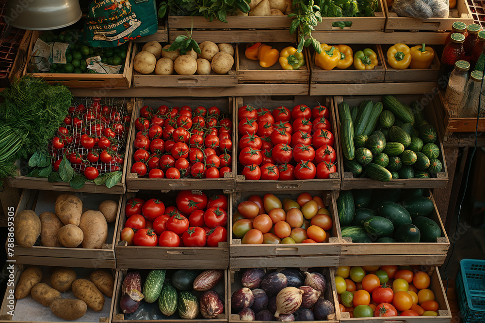  Colorful Vegetables in Grocery Store Crates