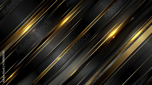 Abstract elegant black background with shiny gold geometric lines. Modern golden diagonal rounded lines pattern. Luxury style 
