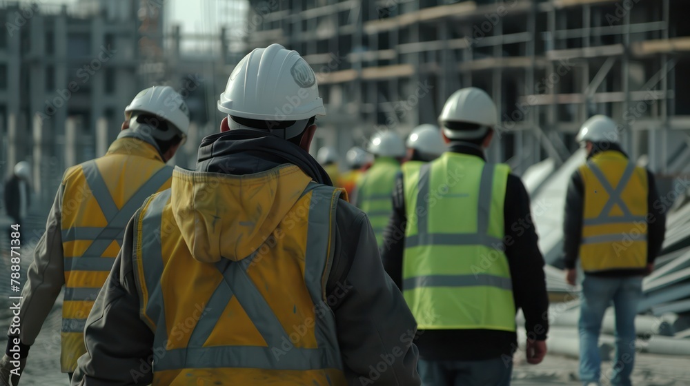 Safety helmets and vests are worn by all workers under the engineer's supervision to maintain a secure work environment. Safety helmets and vests are worn by all workers under the engineer's supervision to maintain a secure work environment.