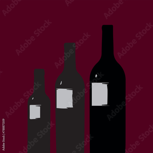 Siletas de tres tamaños distintos de botellas de vino vector 