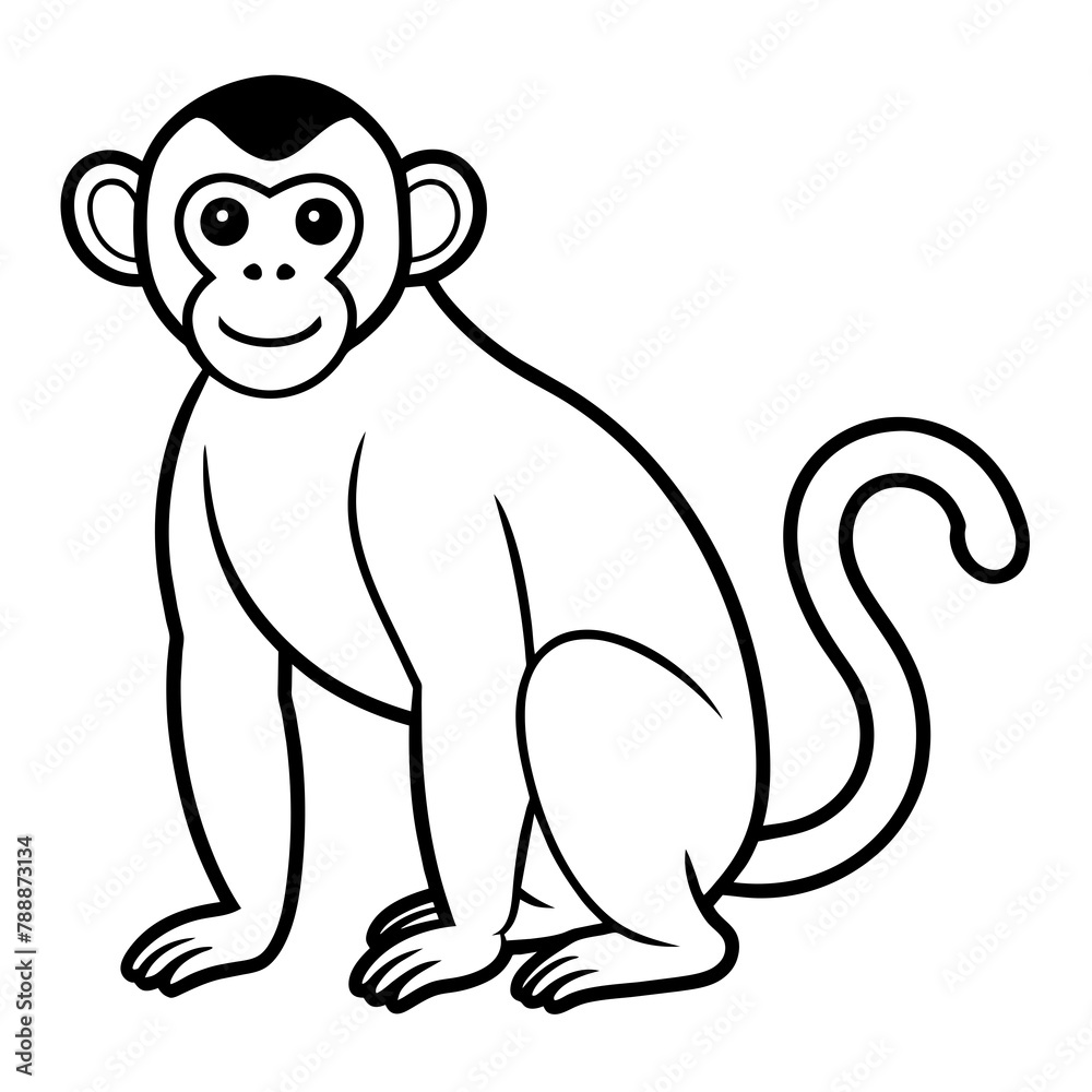 Fototapeta premium monkey illustration mascot,monkeys silhouette,monkey vector,icon,svg,characters,cartoon,Holiday t shirt,black monkey drawn trendy logo Vector illustration,monkey line art on a white background