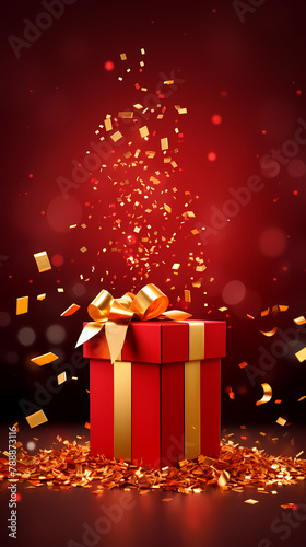 Open gift box with golden confetti © ma