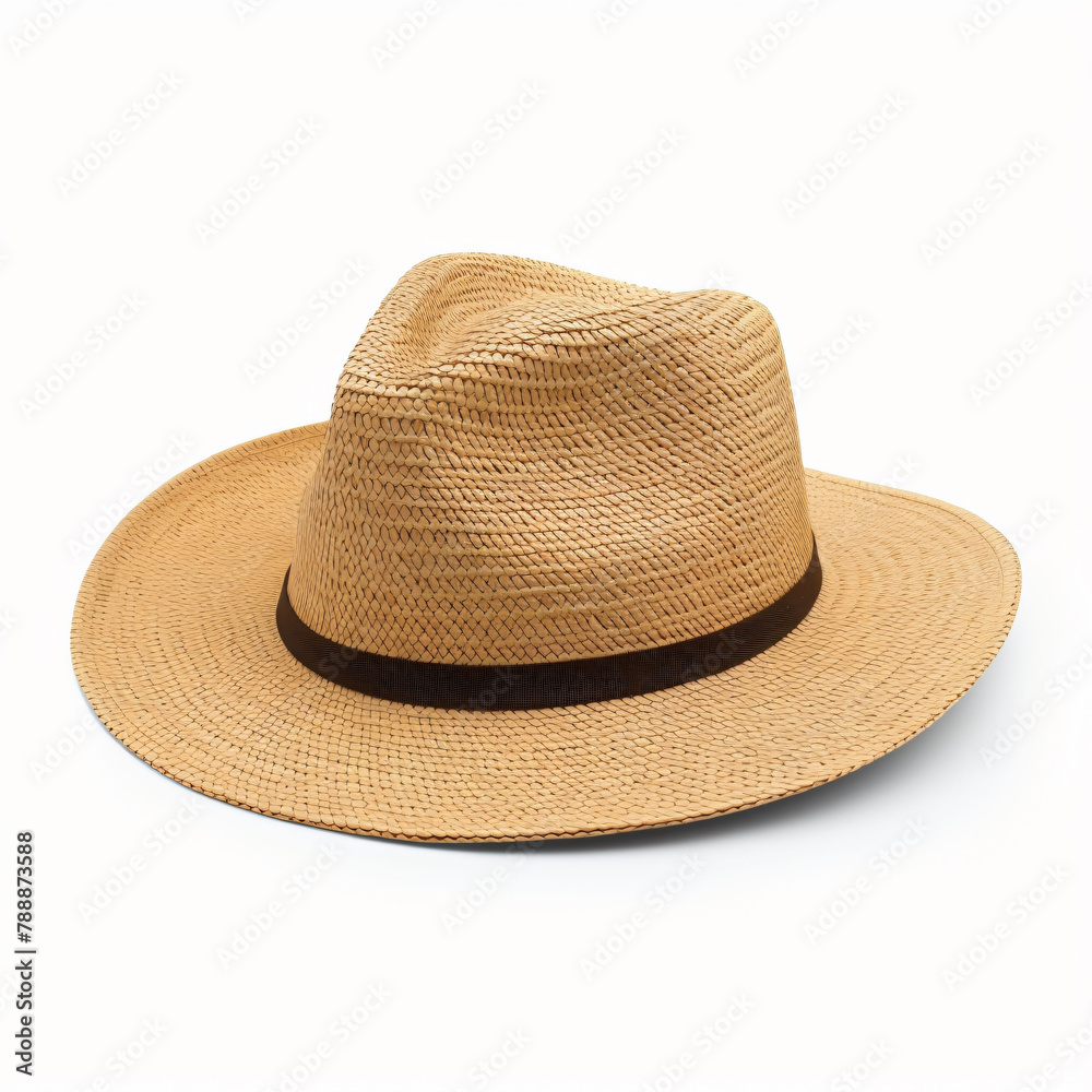 Classic straw hat isolated on white background, concept: summer fashion.
