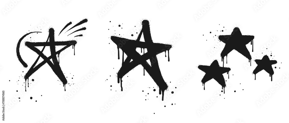 Spray painted graffiti Star sign in black over white. Star drip symbol.  isolated on white background. vector illustration